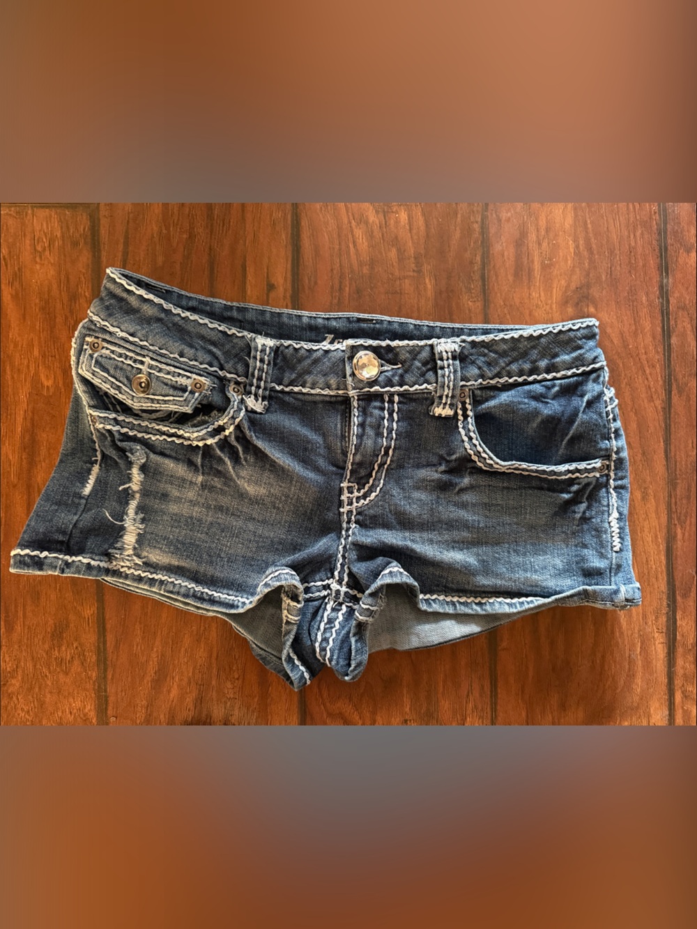 ZCO Dark Blue Denim Shorts with White Contrast Stitching